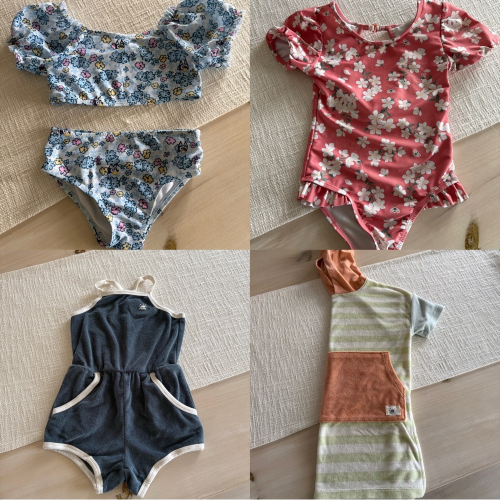Girls Floral Puff-Sleeve One-Piece Swimsuit - Pink